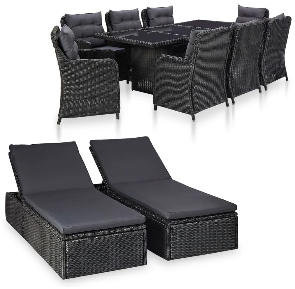 Set da Pranzo da Giardino 11 pz in Polyrattan Nero