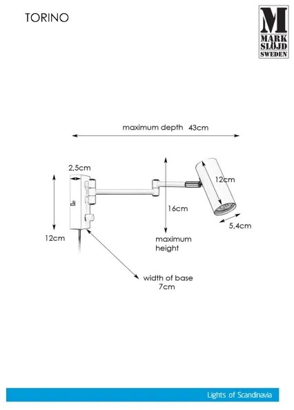 Markslöjd 107538 - Luce Spot da parete dimmerabile TORINO 1xGU10/12W/230V