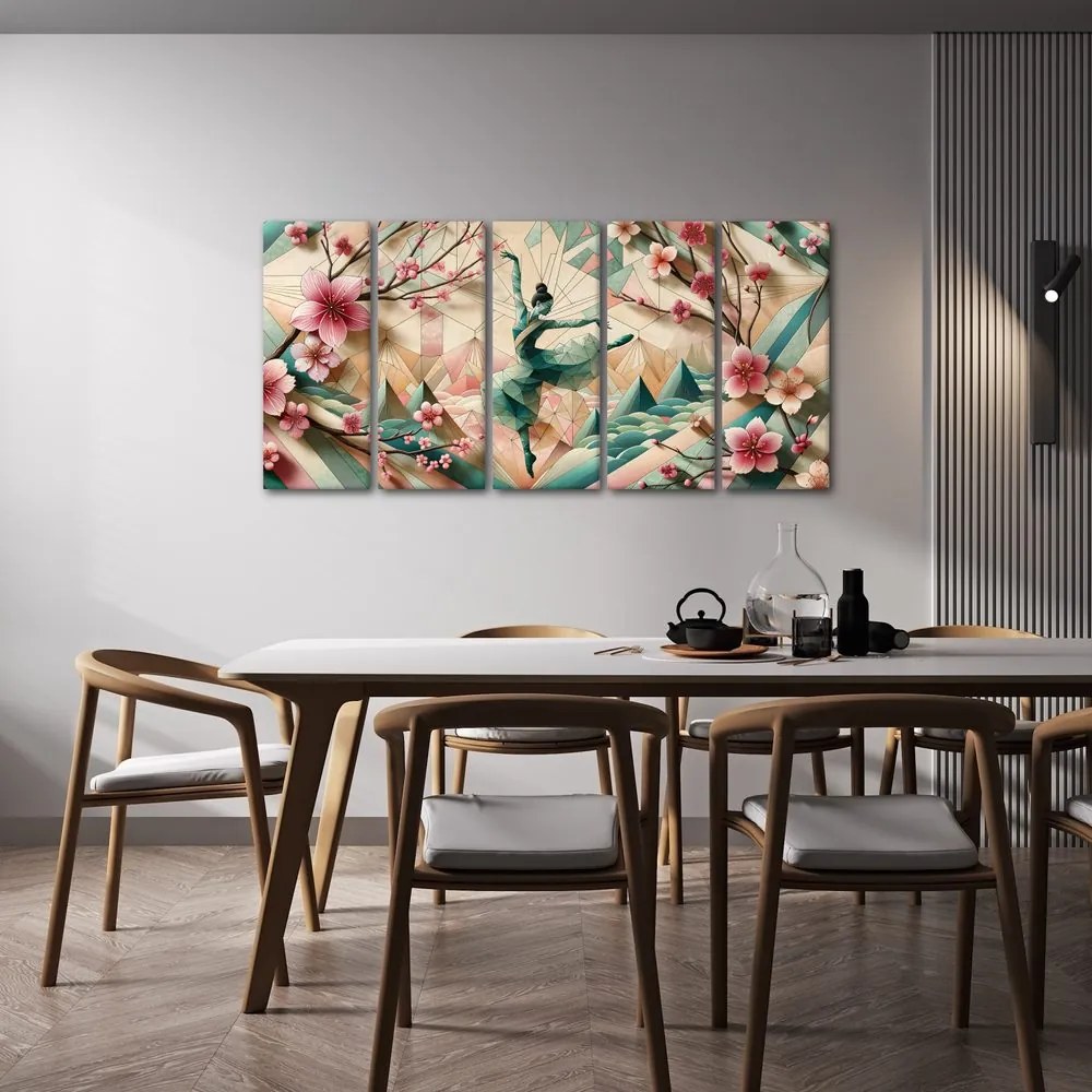 Quadri 5 pezzi – Ballerina geometrica in movimento