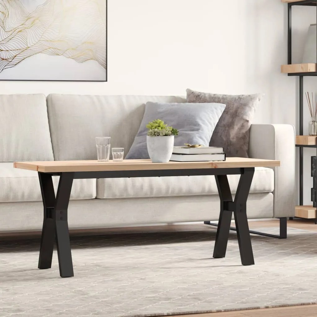 Tavolino Salotto Telaio A Y 110x40x45,5 Cm Legno Pino E Acciaio /