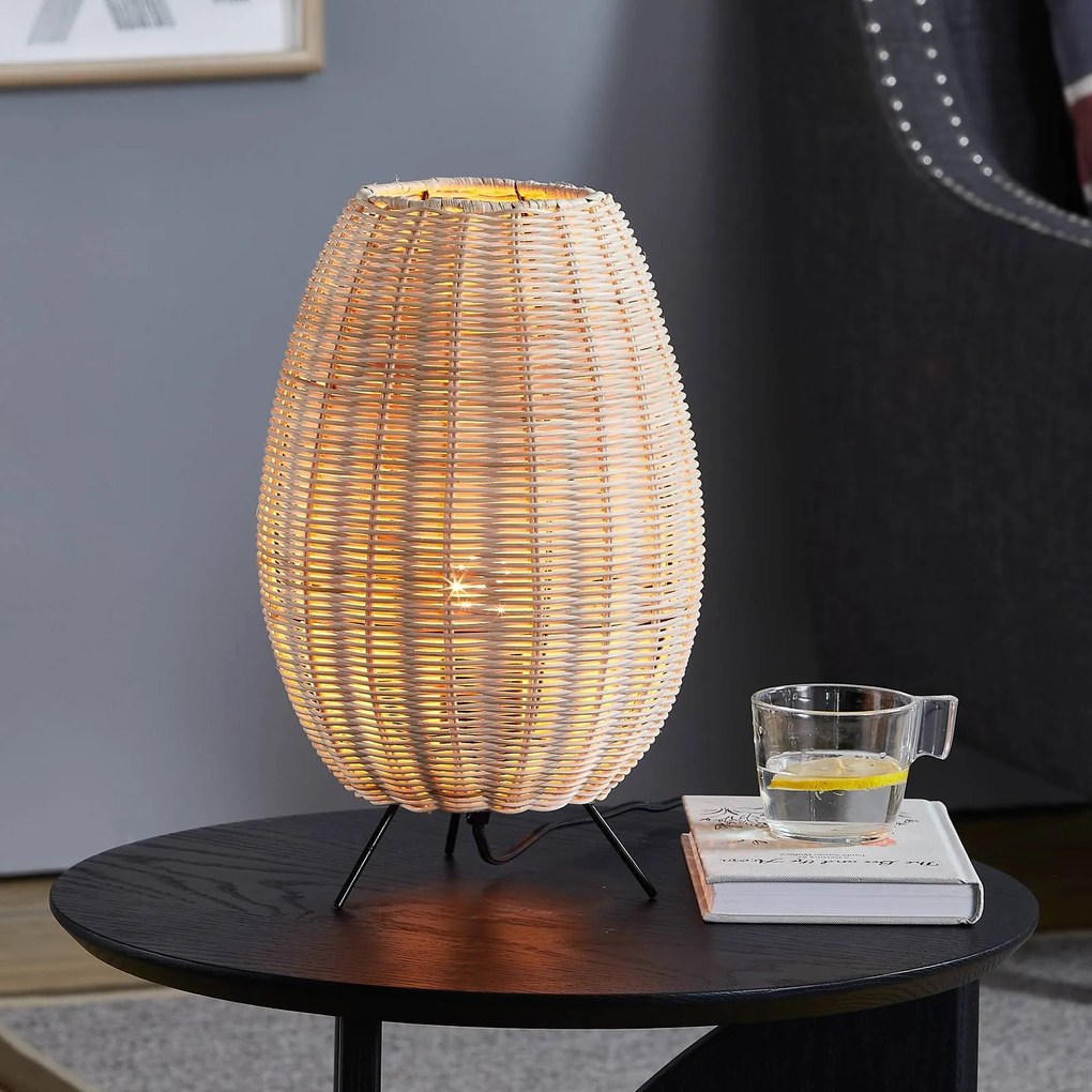 Lampada da tavolo Lindby Oliana, rattan, Ø 23 cm, E27