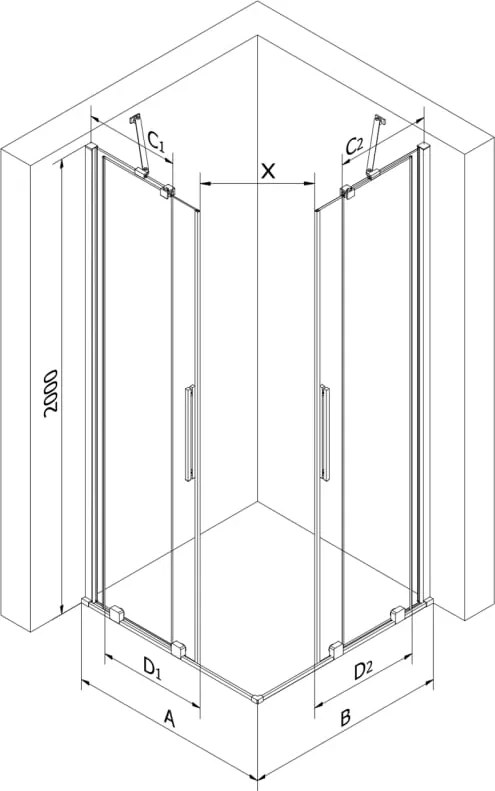 Mexen Velar Duo cabina doccia scorrevole 90 x 80 cm, trasparente, cromo - 871-090-080-02-01