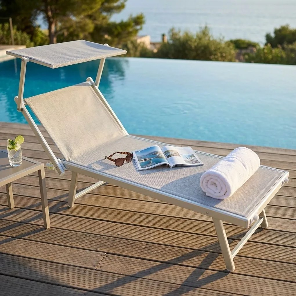 HUGO - lettino mare prendisole pieghevole in alluminio con tettuccio