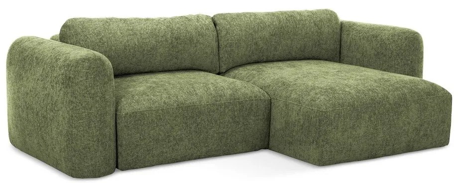 Divano angolare verde allungabile/con contenitore (con penisola a destra/con chaise lounge) con rivestimento in ciniglia Mele – Makamii