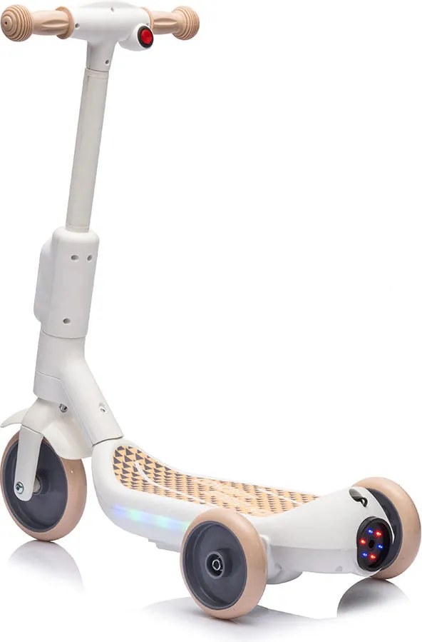 Monopattino Elettrico Deluxe a 3 Ruote 67x32x69 cm Luci LED RGB Casco e Protezioni Incluse Beige...