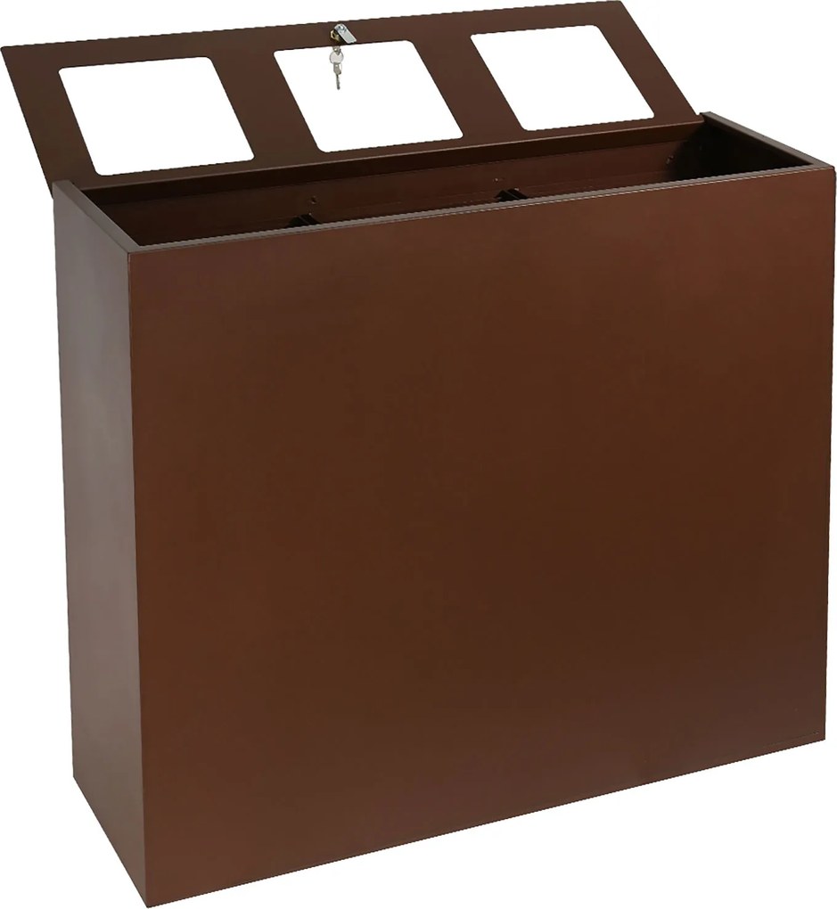 Pattumiera per Raccolta Differenziata 3 Scomparti Capacità 180 lt 90x30x80 cm in Acciaio Corten...