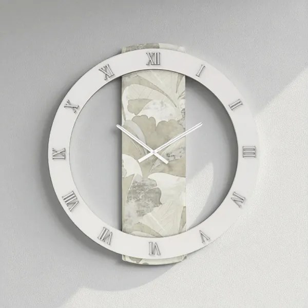 Orologio LARRY rotondo D80 cm in legno rivestito con parato e dettagli Argento