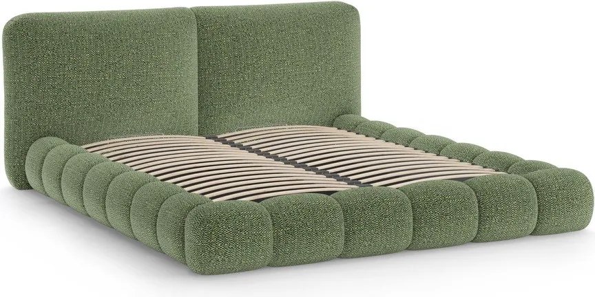 Letto matrimoniale imbottito verde con contenitore con rete inclusa 160x200 cm Solange – Micadoni