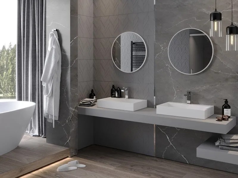 Mexen Loft specchio da bagno rotondo 60 cm, cornice bianca - 9850-060-060-000-20