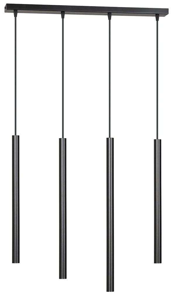 Lampadario 4 Luci Moderno Shu Acciaio Nero E Paralumi A Cilindri Sottili