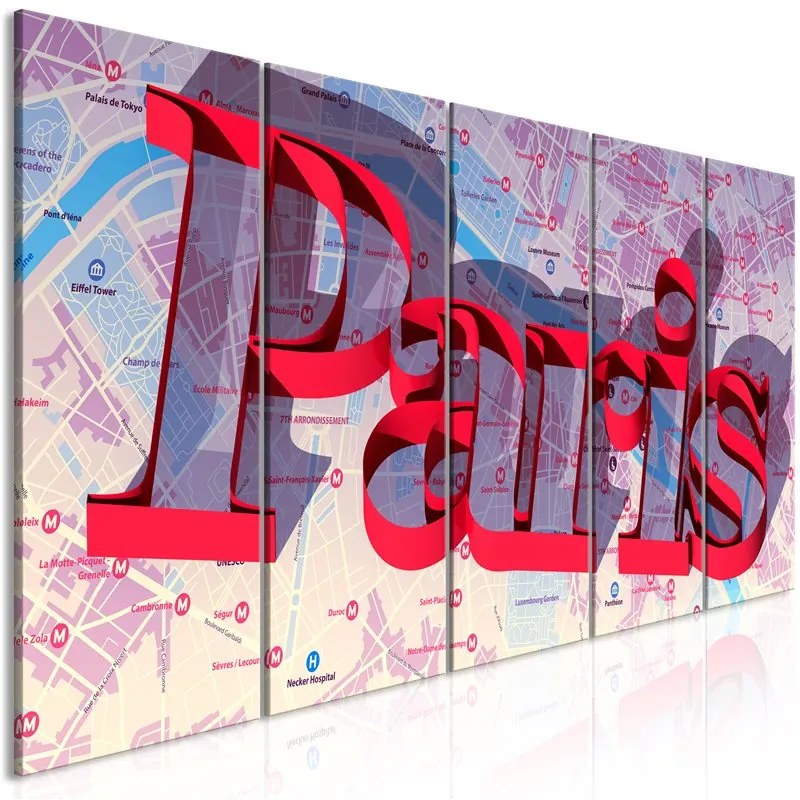 Quadro Red Paris (5 Parts) Narrow  Colore Rosso, Dimensioni e Misure 200x80