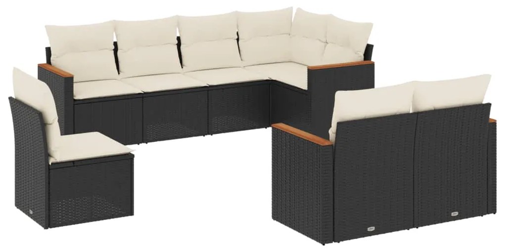 Set Divani da Giardino con Cuscini 8 pz Nero in Polyrattan