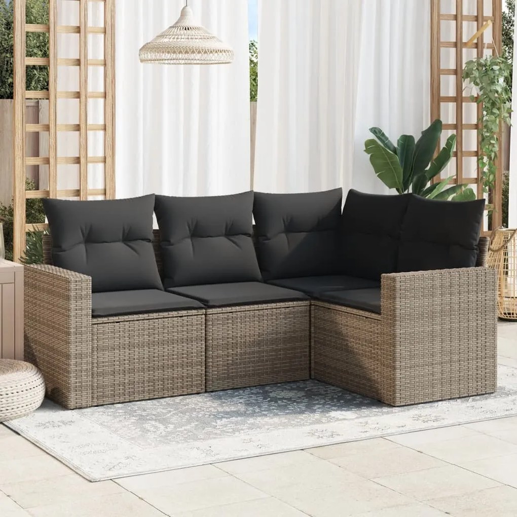 Set divani da giardino 4 pz con cuscini in polyrattan grigio