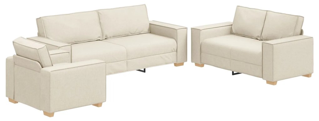 Set divano 3 pezzi con cuscini in lino