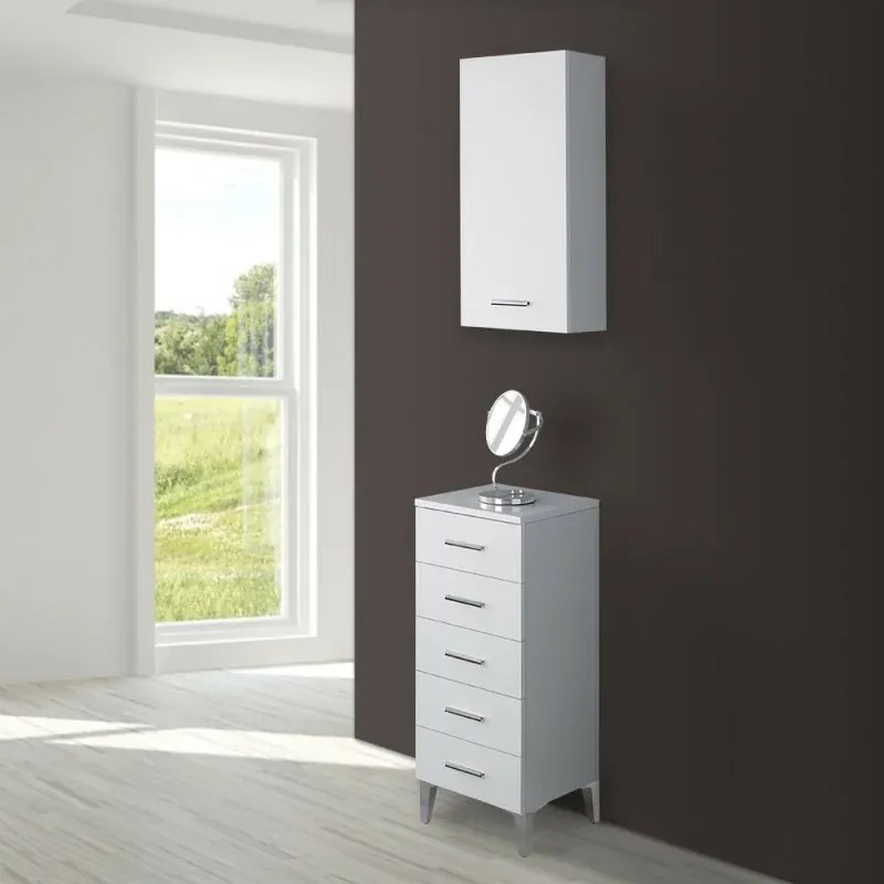 Pensile bagno sospeso 35 cm bianco con ripiano regolabile Desya