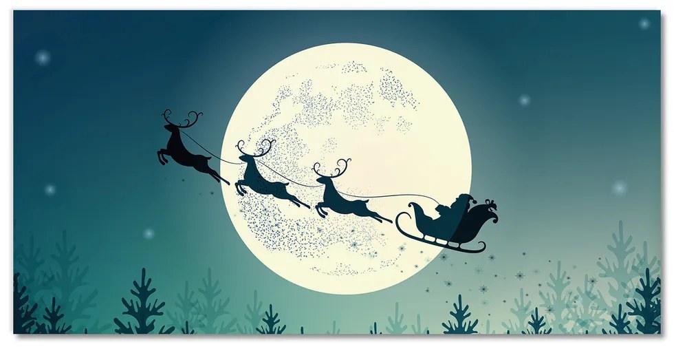 Quadro su vetro Babbo Natale Slitta 100x50 cm 2 appendini