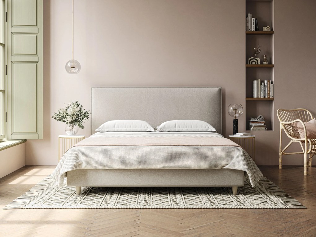 Costanza letto contenitore e sfoderabile in tessuto misto cotone impermeabile T13 panna