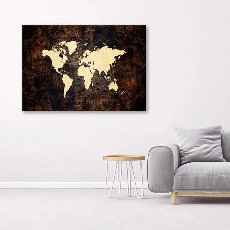 Quadro su tela, Mappa del mondo marrone  Dimensioni 100x70