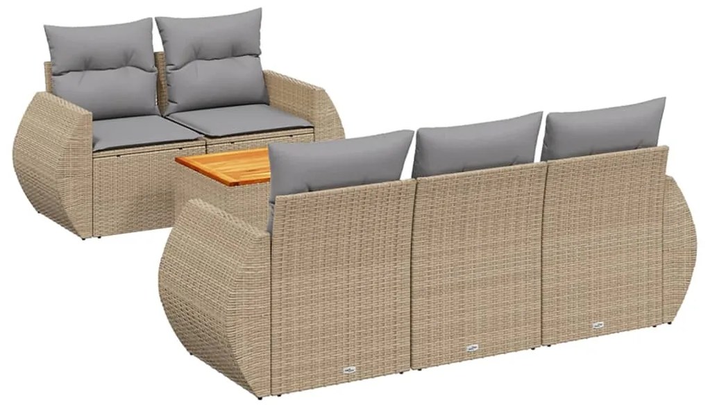 Set divano da giardino 6 pz con cuscini beige in polyrattan