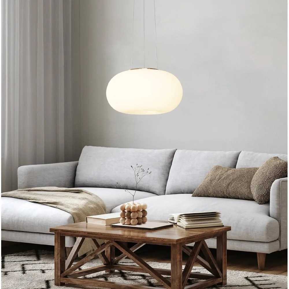 Lampadario bianco/argentato con paralume in vetro ø 37,5 cm OPTICA – EGLO
