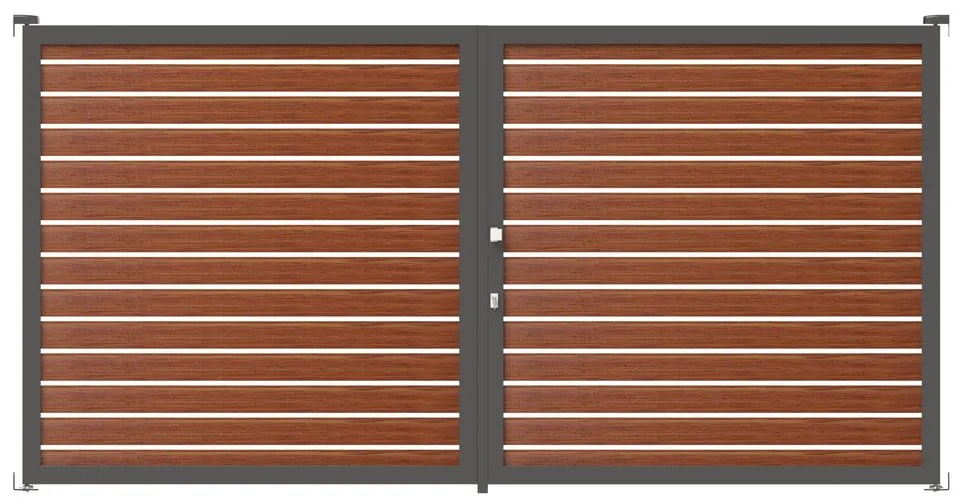 Cancello manuale battente Maia120-20 ALBA in alluminio rovere dorato telaio grigio, apertura centrale, L 300 x H 160 cm