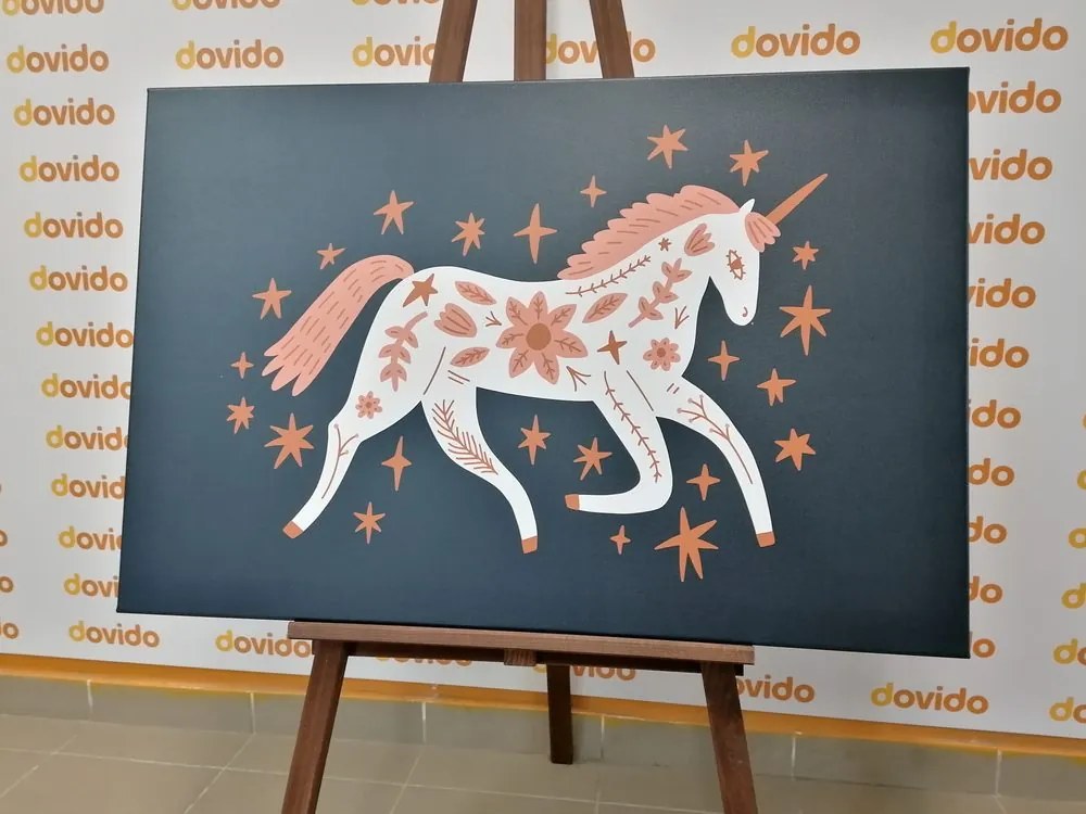 Stampa su tela – Unicorno fiabesco in stile folk