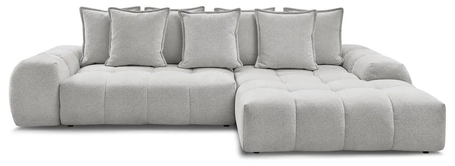 Divano angolare grigio chiaro allungabile e con contenitore (penisola a destra/chaise lounge) con rivestimento in ciniglia Everest – Bobochic Paris