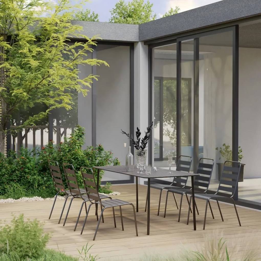 Set Mobili da Pranzo per Giardino 7 pz in Acciaio Grigio Scuro