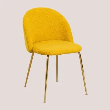 Sedia Da Pranzo In Bouclé Kana Design Mostarda & Dorato - Sklum