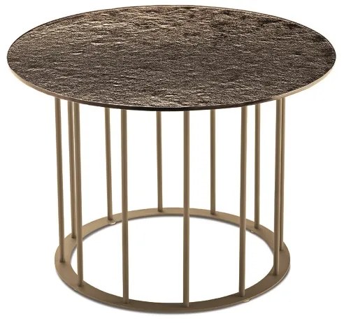 Tavolino tondo D60 cm con base in metallo Beige e piano in vetro martellato Bronzo MUTE