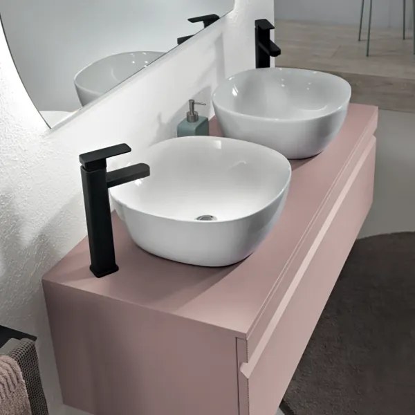 Bagno completo sospeso con base 120 con 2 lavabi da appogio - RIO Rosa Polvere
