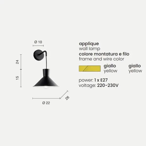 Applique D22 cm ELIO in metallo verniciato Giallo