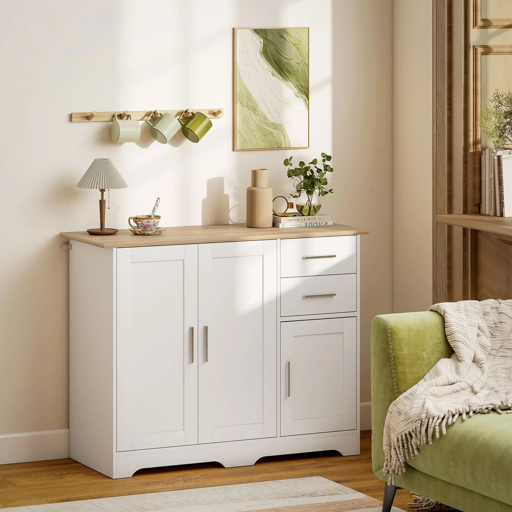 Credenza Moderna Buffet 100x40x78 cm con 2 Cassetti e 2 Armadietti in Legno Bianco e color Legno...