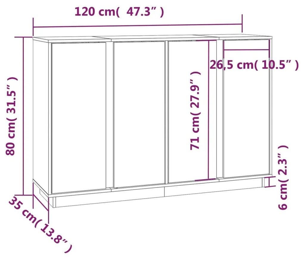 Credenza Nera 120x35x80 cm in Legno Massello di Pino