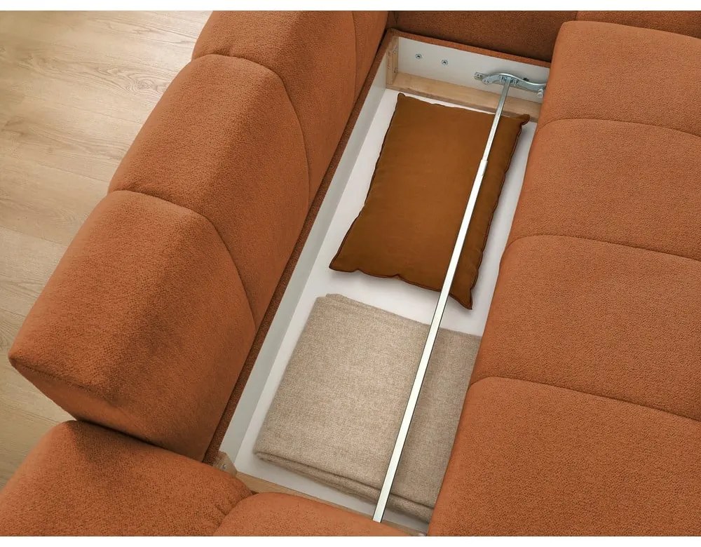 Divano angolare color terracotta allungabile e con contenitore (penisola a destra/chaise lounge) con rivestimento in ciniglia Everest – Bobochic Paris