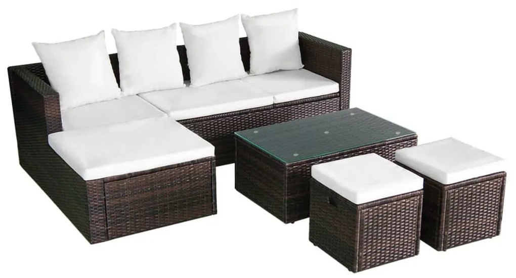 Set divani da giardino 4 pz con cuscini in polyrattan marrone