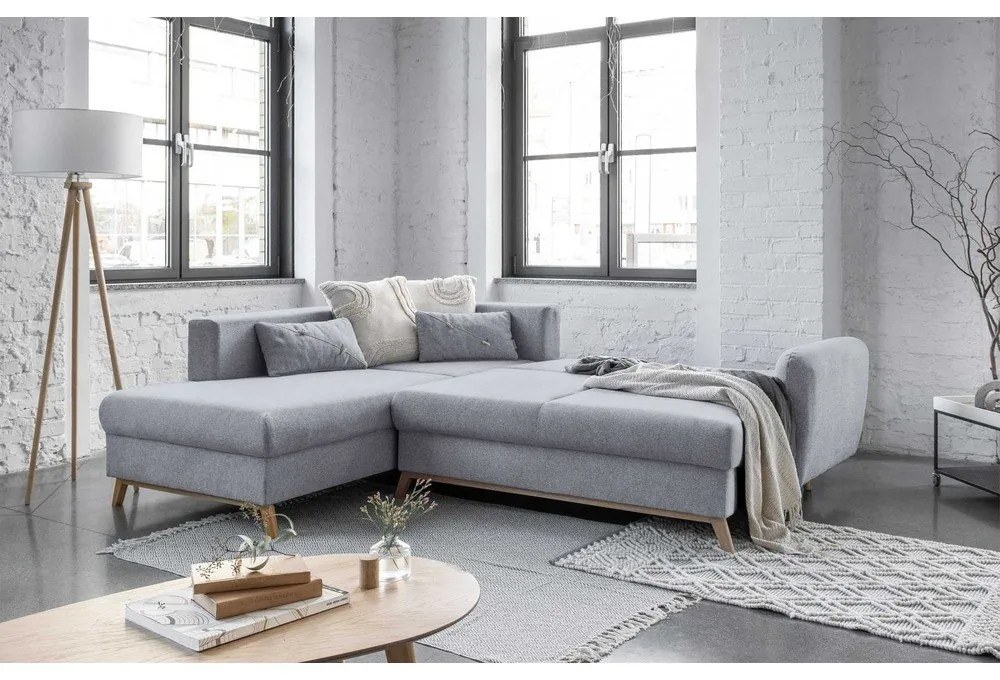 Divano letto angolare grigio chiaro L, angolo sinistro Scandic Lagom - Miuform