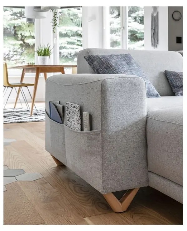 Divano angolare grigio chiaro allungabile e con contenitore (penisola a destra/a U) Classy Sophie – Miuform