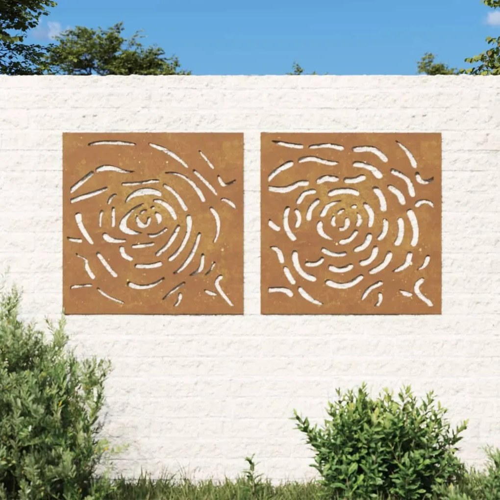 Decorazioni Muro Giardino 2 Pz 55x55 Cm Rosa İn Acciaio Corten /