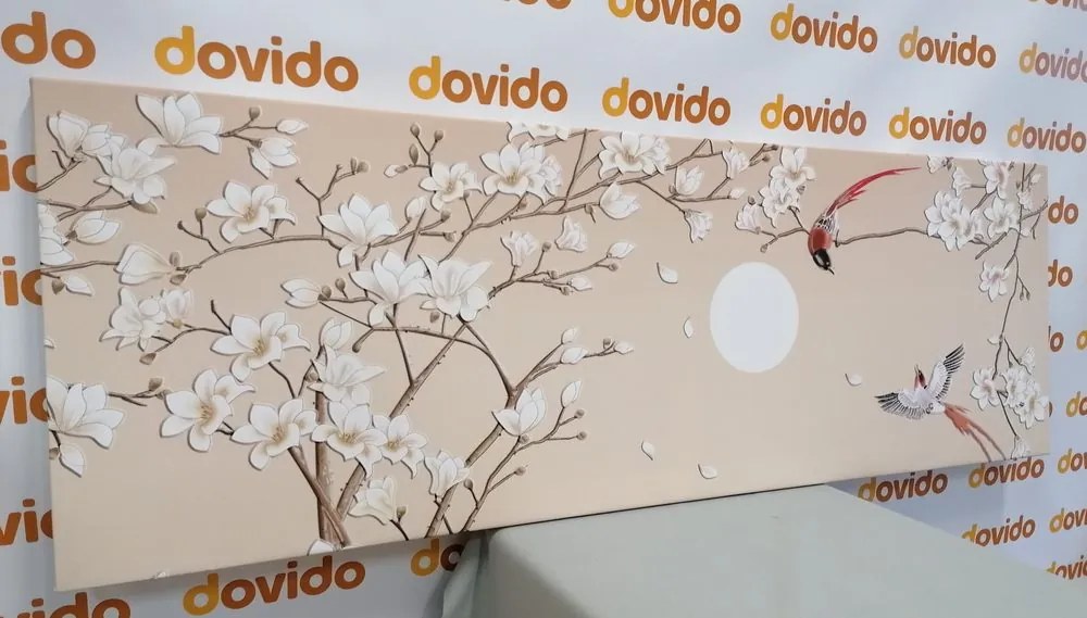 Quadro su tela – Uccellini sul ramo dell'albero