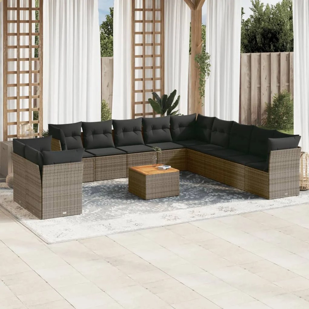 Set divani da giardino 12 pz con cuscini grigio in polyrattan