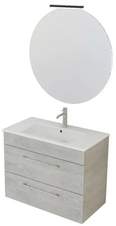 Mobile bagno sospeso 80 cm Smart grigio legno con lavabo e specchio