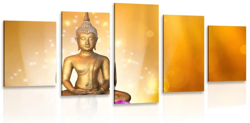 Quadri 5 pezzi – Statua di Buddha sul fiore di loto