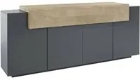 Credenza Dgerl, Madia da cucina a 4 ante, Buffet da soggiorno, 100% Made in Italy, cm 220x45h86, Antracite e Acero