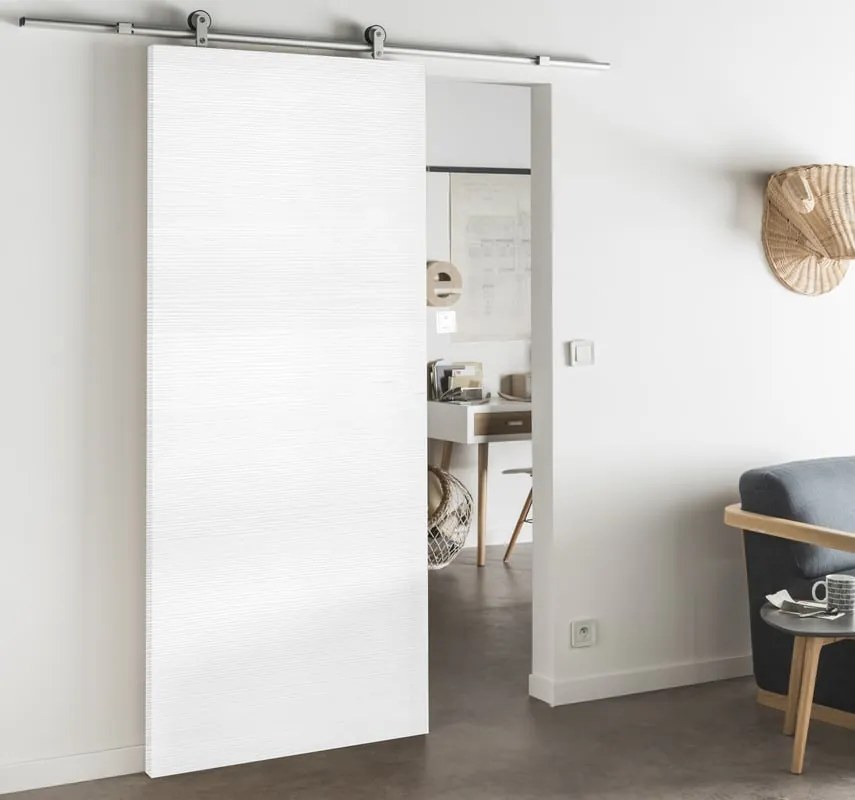Porta scorrevole reversibile Trinity in mdf bianco, L 93 x H 212 cm, con binario Loft Alluminio