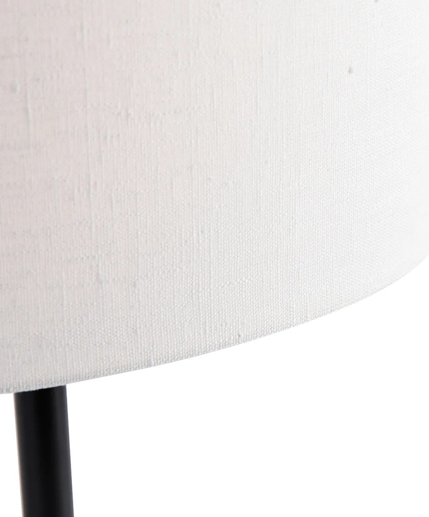 Lampada da tavolo nera con paralume ovale in lino bianco 35 cm - Simplo