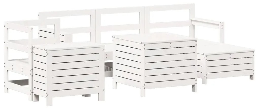 Set divani da giardino 7 pz bianco in legno massello di pino