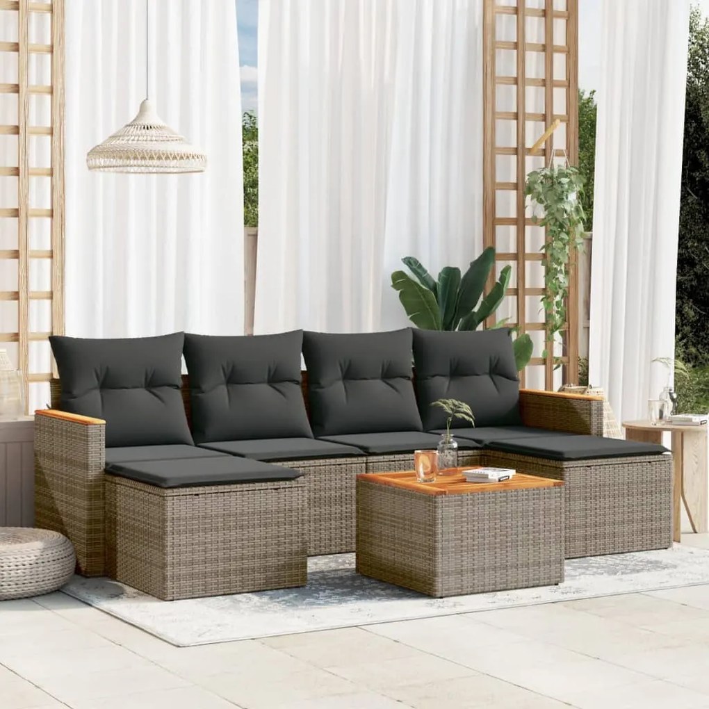 Set divani da giardino 7 pz con cuscini grigio in polyrattan