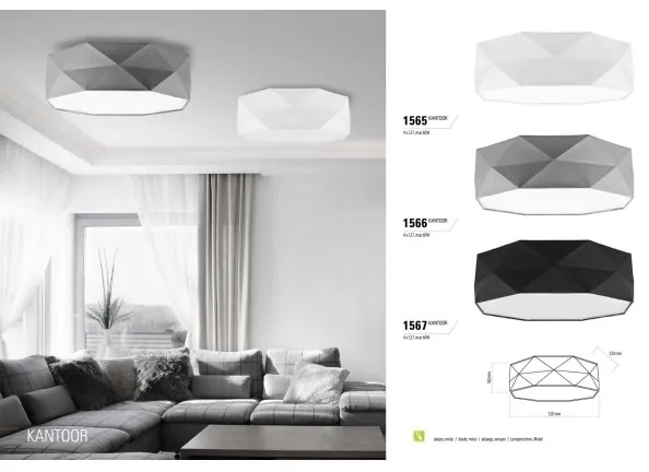 Plafoniera KANTOOR 4xE27/60W/230V bianco