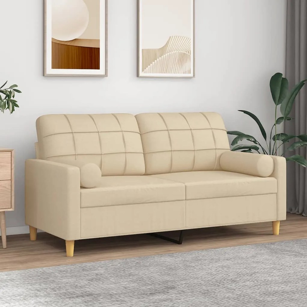 Divano A 2 Posti Con Cuscini Crema 140 Cm İn Tessuto /